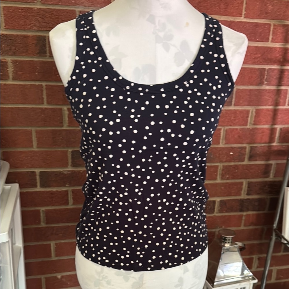 LOFT Navy & Cream Ribbed Polka Dot Tank Top